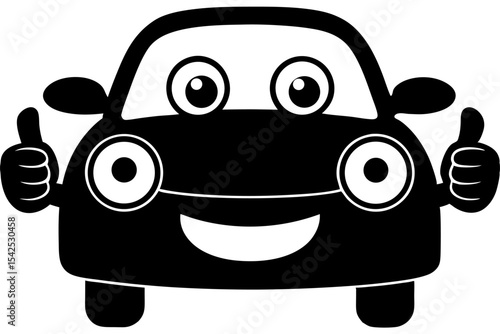 Friendly Anthropomorphic Black Cartoon Car Giving Thumbs Up