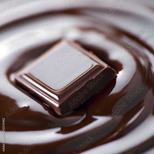 Cuadrado de chocolate fundido en rica salsa de chocolate negro