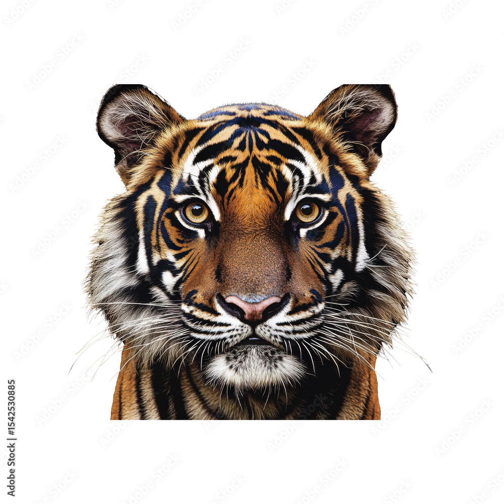 Fototapeta premium Tiger faces forward with a glitch background