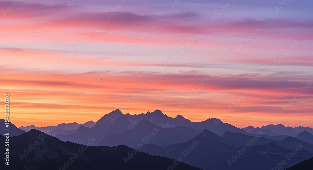 Obraz premium Majestic Mountain Range at Sunset Vibrant Colors and Serene Landscape