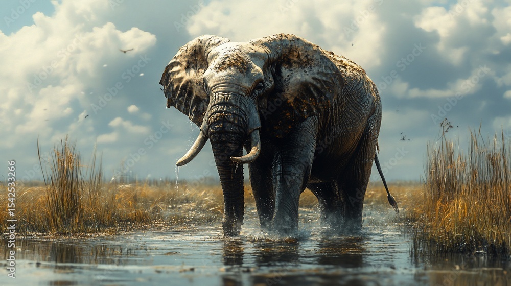 Fototapeta premium African Elephant Walking in Water.