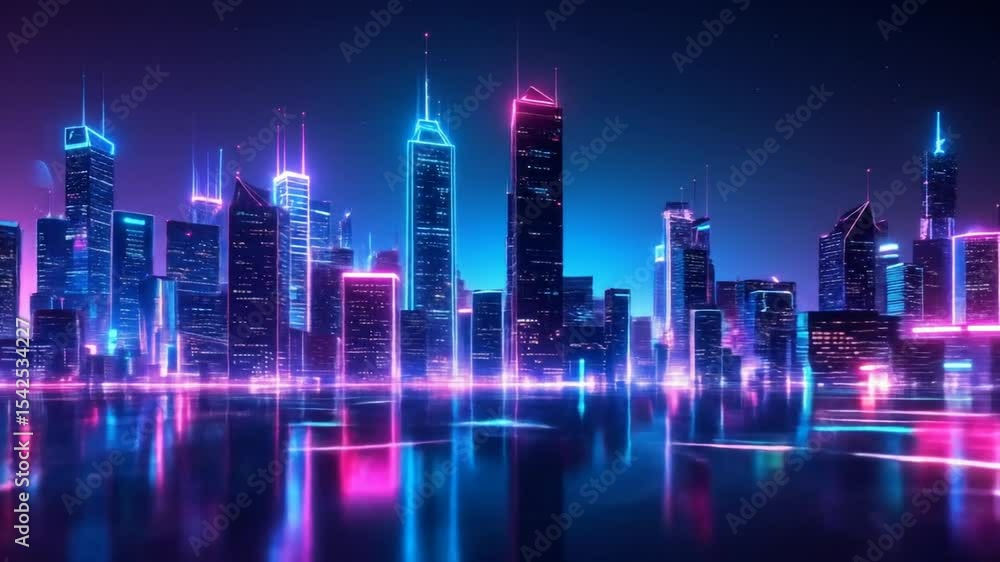 Vibrant Neon Cityscape At Night Vibrant Neon Cityscape At Night