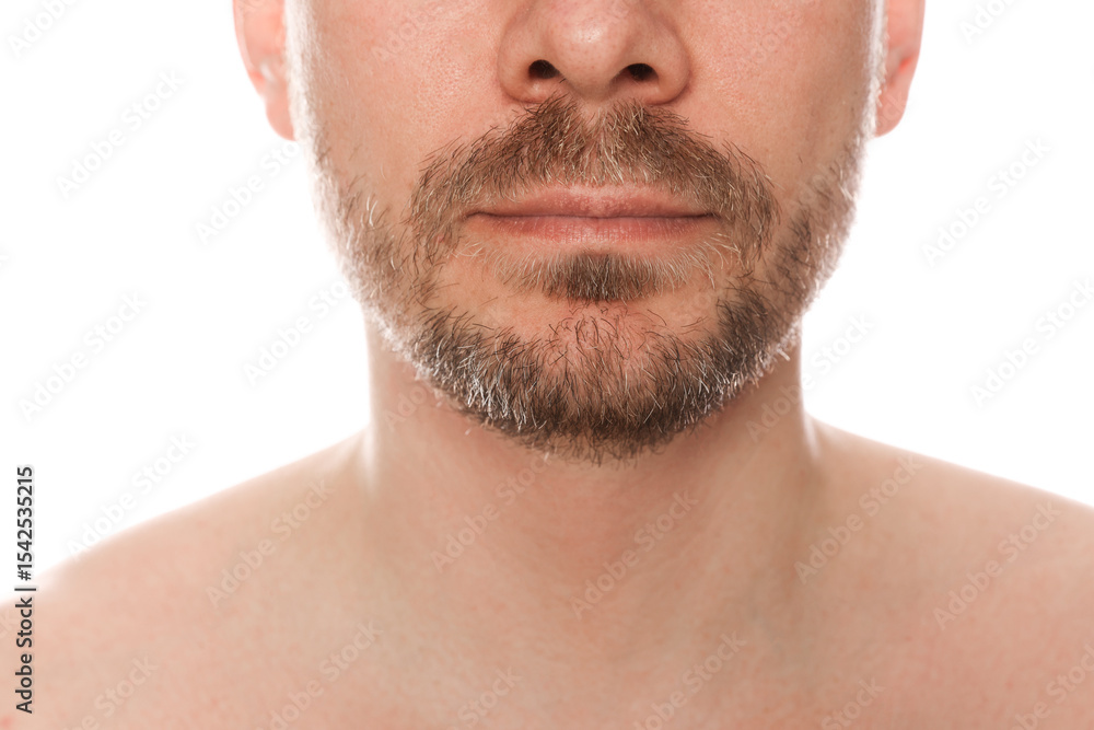 Obraz premium Man with beard on white background, closeup