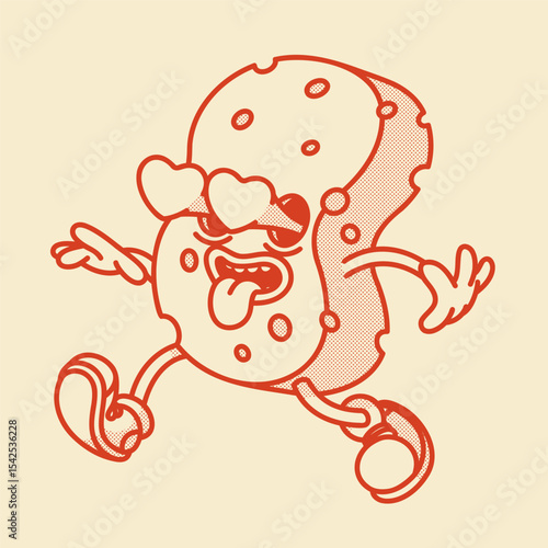 Cute retro sponge mascot with face and legs. Cartoon vector illustration for cleaning, bath, kitchen themes