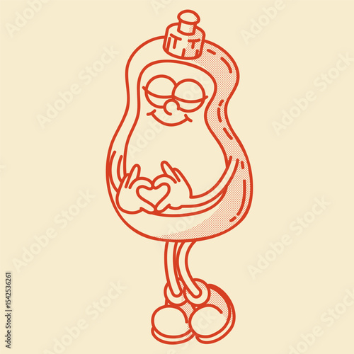 Smiling retro mascot bottle. Perfect for dish soap, shampoo or cleaner ads. Vintage character in love