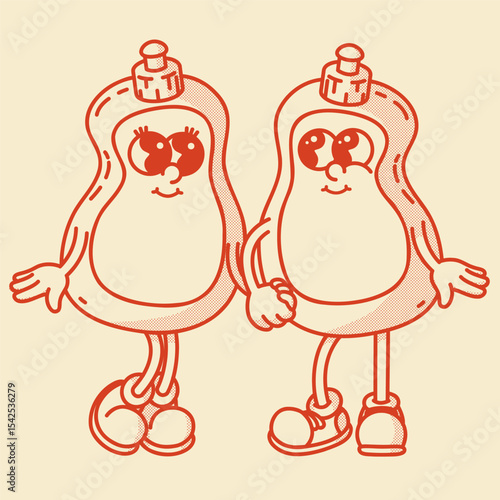 Smiling retro mascot bottle. Perfect for dish soap, shampoo or cleaner ads. Vintage character in love
