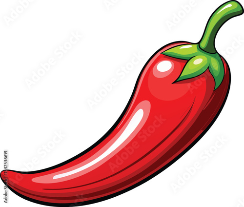 Single red chili pepper cartoon illustration