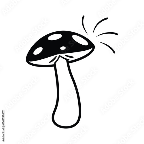 Detailed silhouette of a mushroom releasing spores perfect for nature botany or fantasy designs available in high resolution vector format