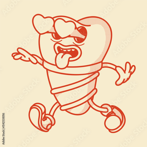 Playful tooth implant character - cute 70s-80s vector art for dental surgery marketing and education
