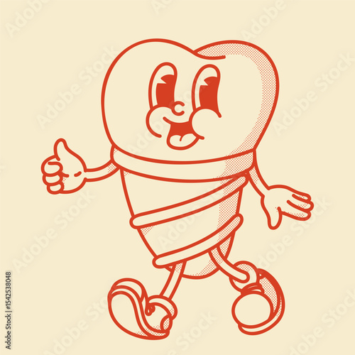 Playful tooth implant character - cute 70s-80s vector art for dental surgery marketing and education