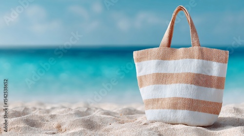 Wallpaper Mural a white and brown striped beach bag on the sand Torontodigital.ca