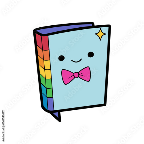 Kawaii Book with Rosy Cheeks and Bowtie