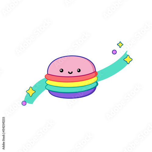 Kawaii Macaron with Rosy Cheeks and Rainbow