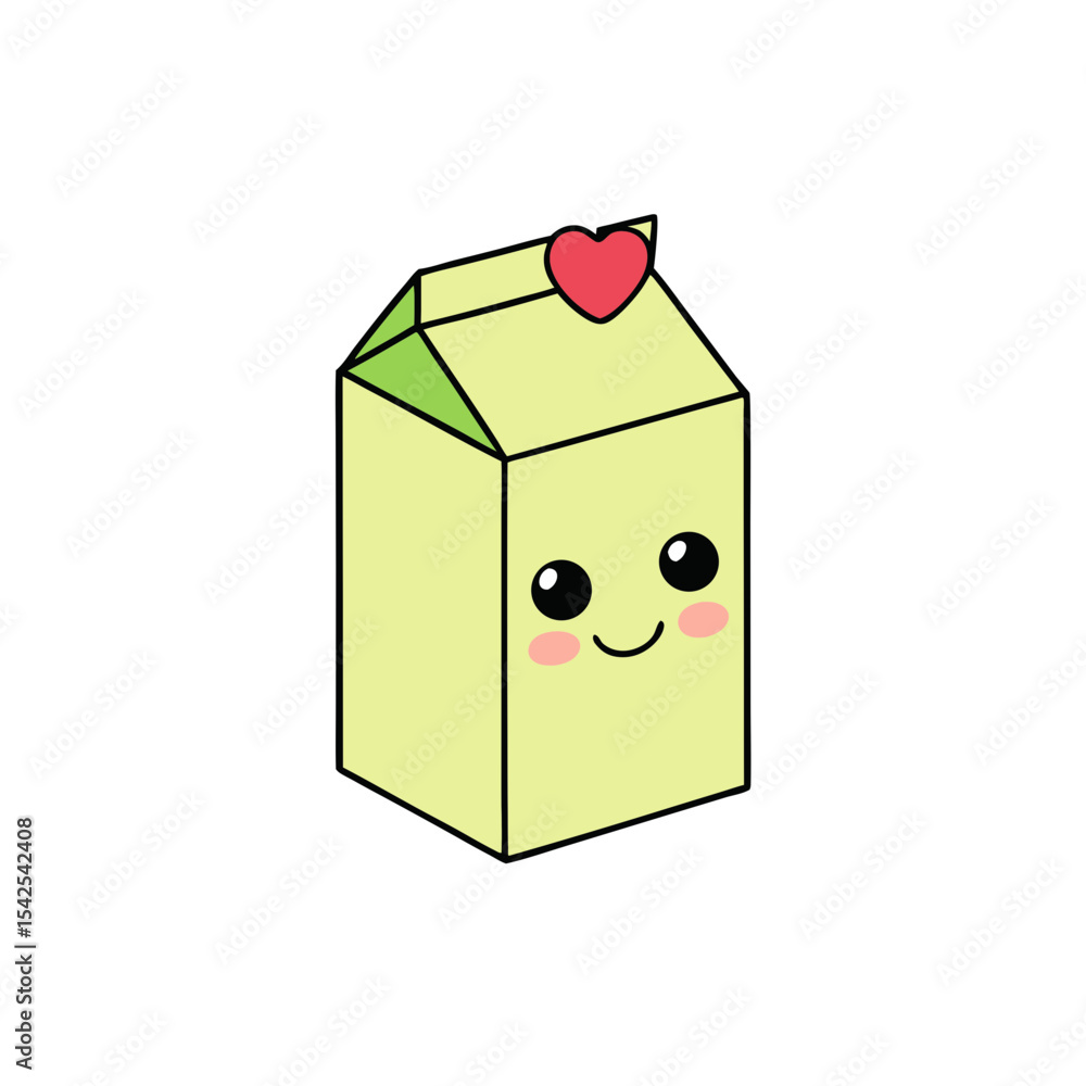 Obraz premium Kawaii Milk Carton with Heart Shaped Eyes