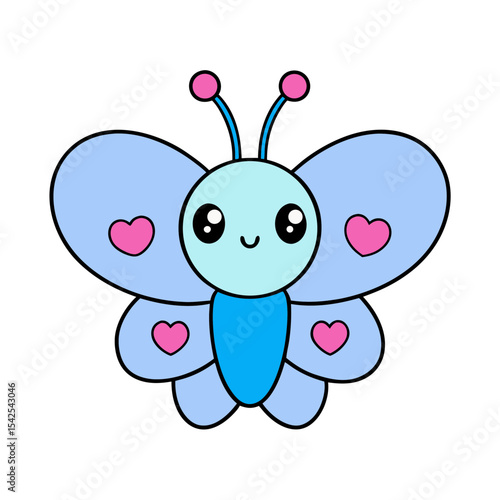 Kawaii Butterfly with Rosy Cheeks and Heart