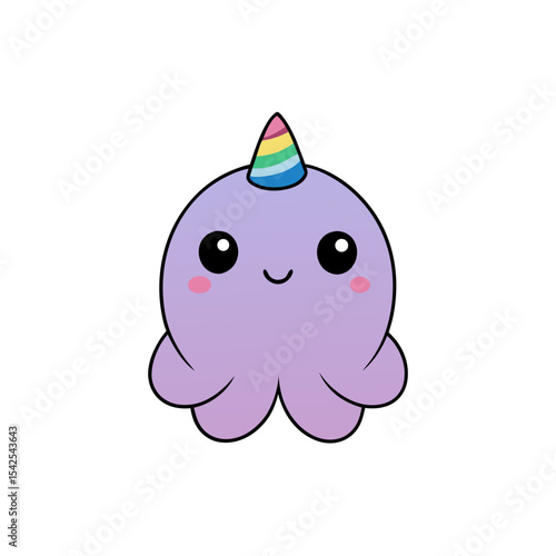 Cute Kawaii Octopus with Rosy Cheeks and Party Hat