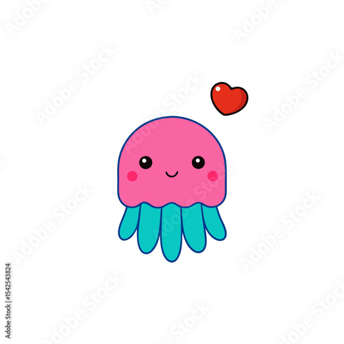 Cute Kawaii Jellyfish with Rosy Cheeks and Cherry