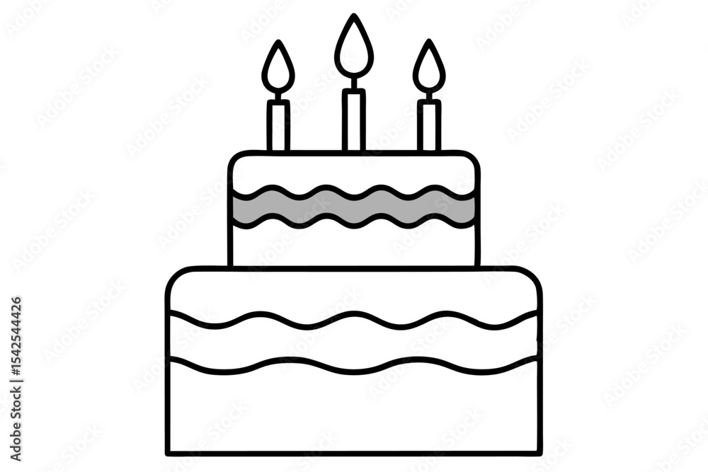 Two Tiered Birthday Cake Three Candles Flat Design Illustration Two Tiered Birthday Cake Three Candles Flat Design Illustration