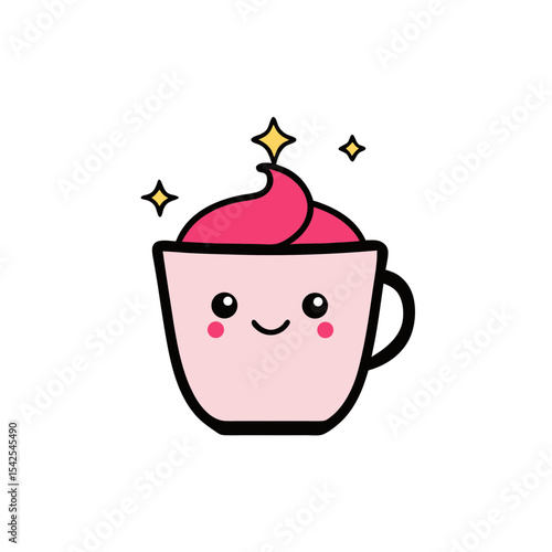 Kawaii Teacup with Rosy Cheeks and Cherry