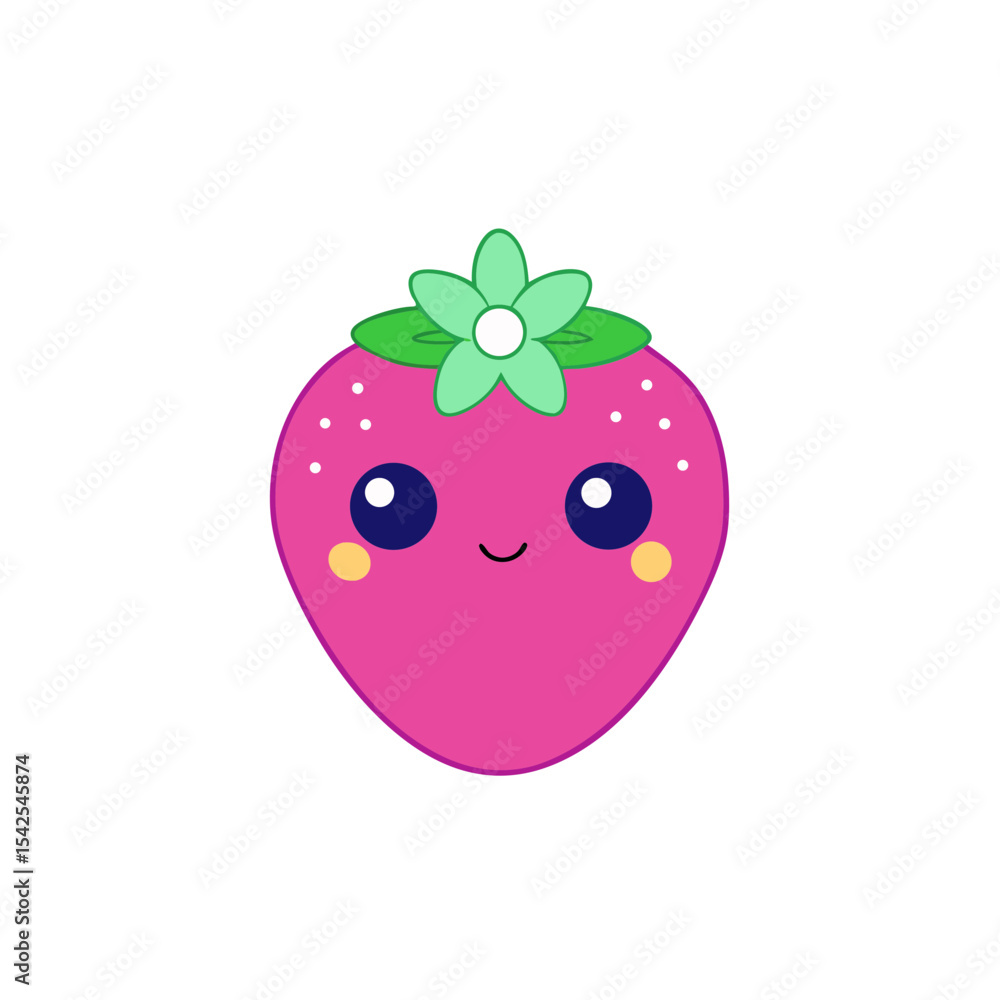 custom made wallpaper toronto digitalCute Kawaii Strawberry with Sparkly Eyes and Flower