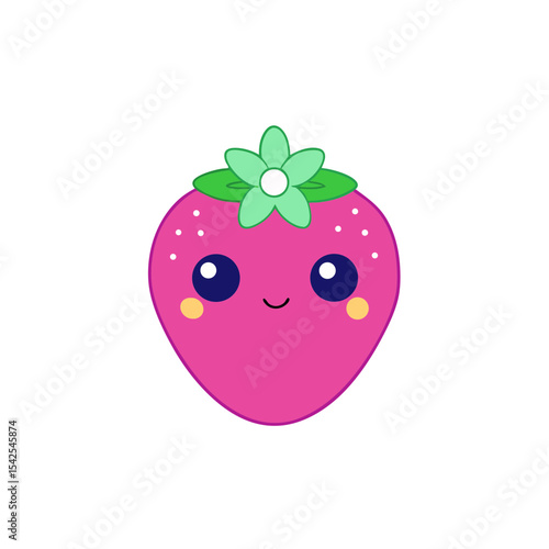 Wallpaper Mural Cute Kawaii Strawberry with Sparkly Eyes and Flower Torontodigital.ca