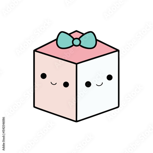Cute Kawaii Present Box with Rosy Cheeks and Sprinkles