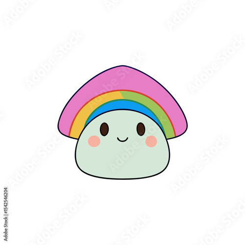 Kawaii Mushroom with Rosy Cheeks and Rainbow