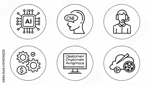 AI, Customer Service, and Automation Technology Icons