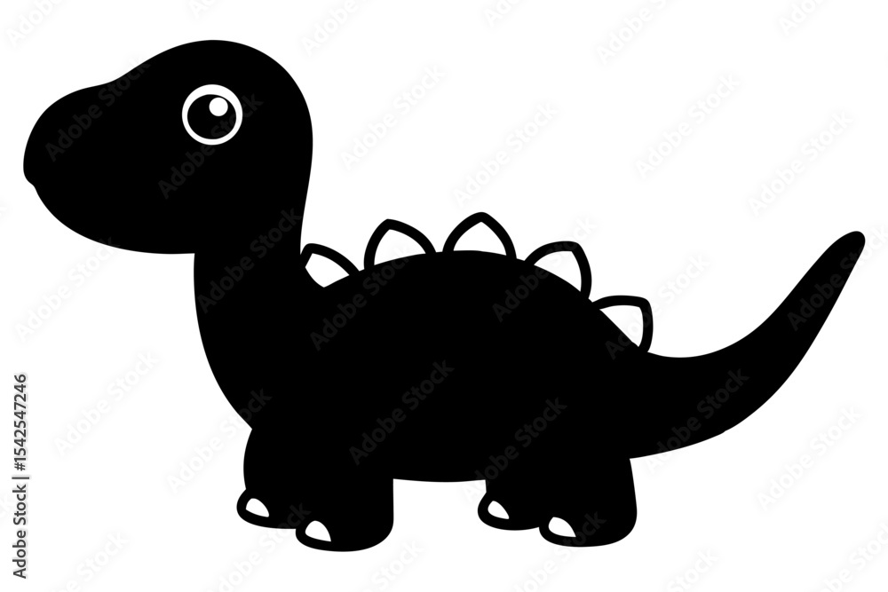Fototapeta premium Adorable Chubby Black Cartoon Baby Dinosaur Silhouette