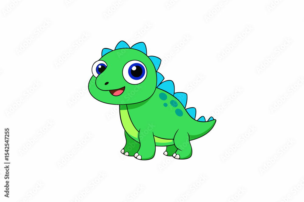 Fototapeta premium Adorable Chubby Green Cartoon Baby Dinosaur green dinosaur