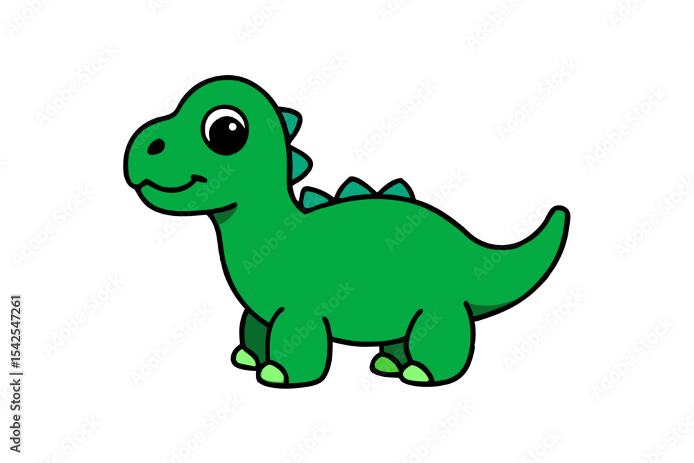 Fototapeta premium Adorable Chubby Green Cartoon Baby Dinosaur green dinosaur 1