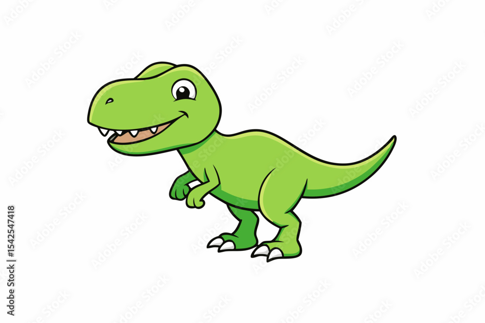 Fototapeta premium Happy Green Cartoon Tyrannosaurus Rex Dinosaur Illustration