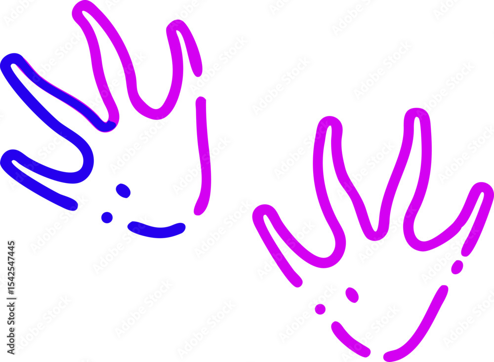 Fototapeta premium Two Purple and Blue Three Toed Dinosaur Footprints