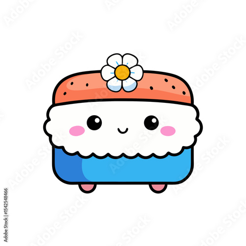 Kawaii Sushi with Rosy Cheeks and Flower