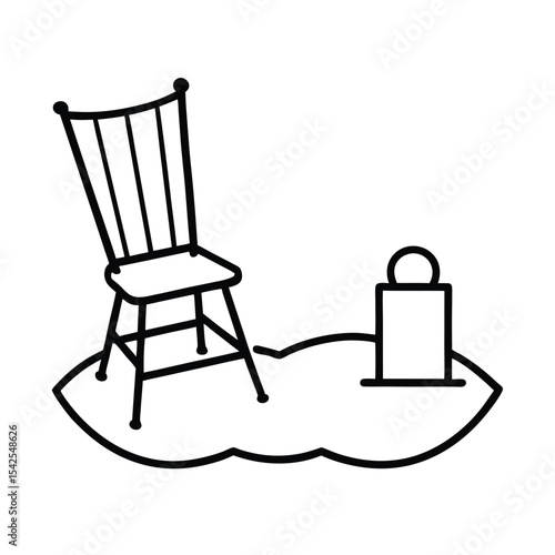 Classic rocking chair beside cozy rug clean line scene Vector illustration