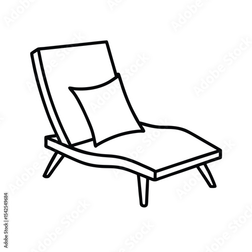 Outdoor lounge chair with pillow detailed outline in line art Vector illustration
