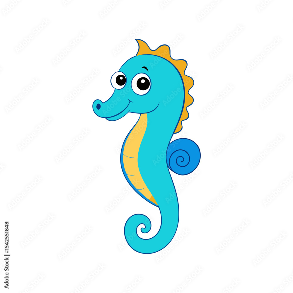 Fototapeta premium Cute Vector Illustration of a Smiling Cartoon Seahorse