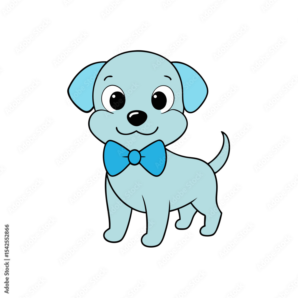 Fototapeta premium Cute Vector of a Happy Puppy with a Bow Tie and Big Eyes