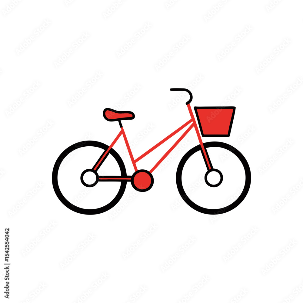 Obraz premium Minimalist Vector Illustration of a Red Bicycle with Basket