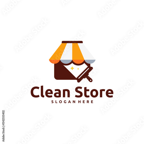 Clean store  design with a shop front and cleaning tools.