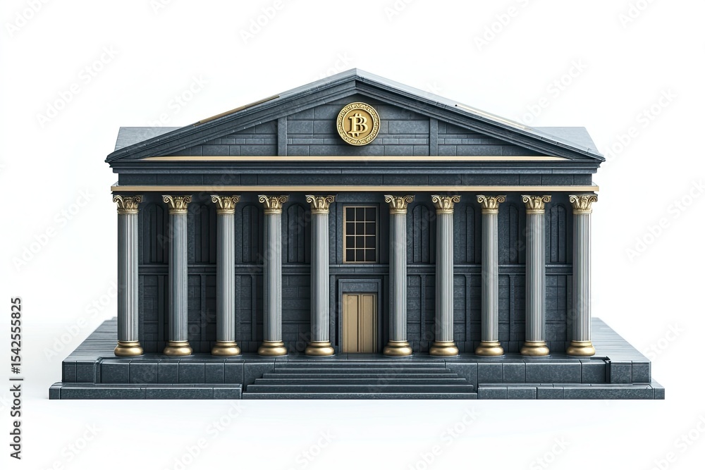 Obraz premium Modern Digital Financial Institution: Bitcoin Bank Concept with Classical Architecture
