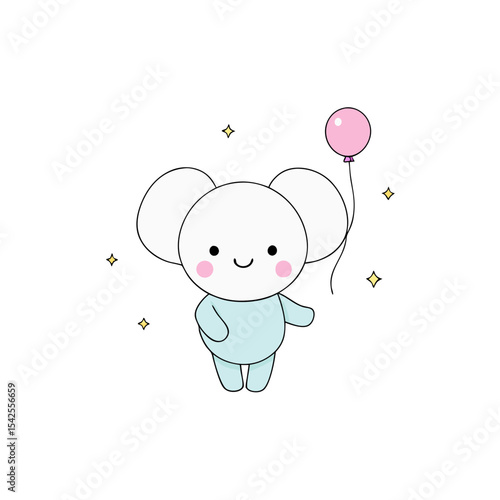 Cute Kawaii Elephant Baby with Rosy Cheeks