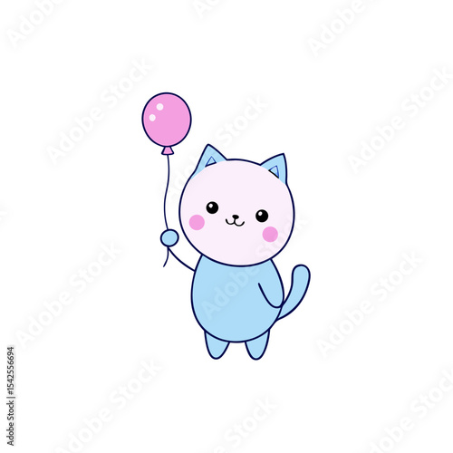 Adorable Kawaii Kitten with Rosy Cheeks and Balloon
