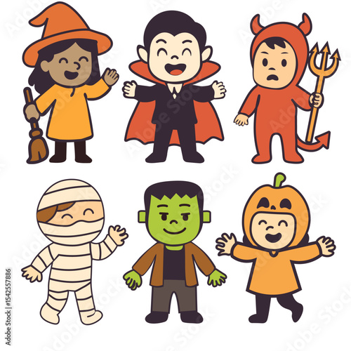 Children Dressed in Halloween Costumes Vector
