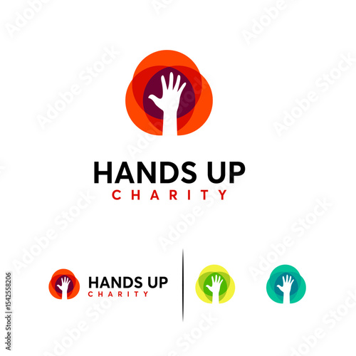 Colorful  design featuring a raised hand.