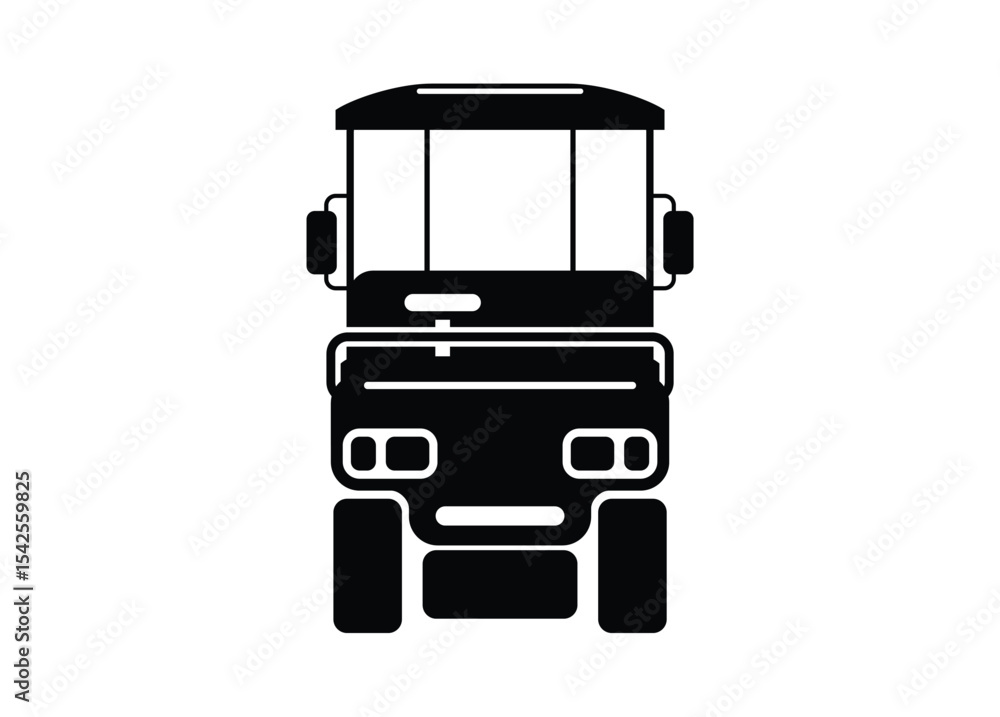 Golf car. Front view. Simple illustration in black and white. Golf car. Front view. Simple illustration in black and white.