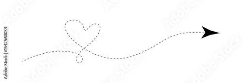 Arrow path with heart loop. Directional route guidance design element art.