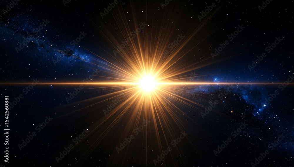 Obraz premium Brilliant starburst effect in dark blue space creates cosmic energy and visual spectacle