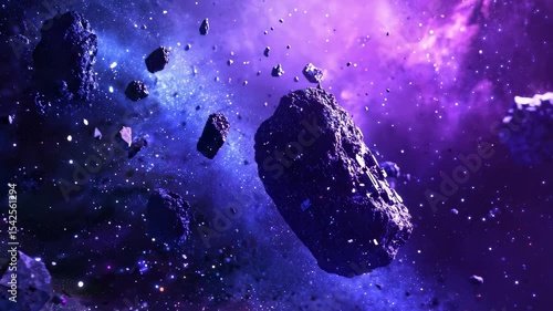 Floating Asteroids in Cosmic Nebula Background Motion Graphics