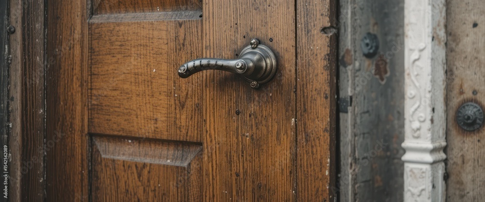 Antique Wooden Door with Ornate Metal Handle Antique Wooden Door with Ornate Metal Handle